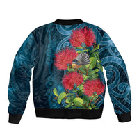 New Zealand Matariki Piwakawaka Bomber Jacket Maori Koru With Pohutukawa Flowers LT05 - Polynesian Pride
