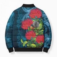 New Zealand Matariki Piwakawaka Bomber Puffer Jacket Maori Koru With Pohutukawa Flowers LT05 - Polynesian Pride