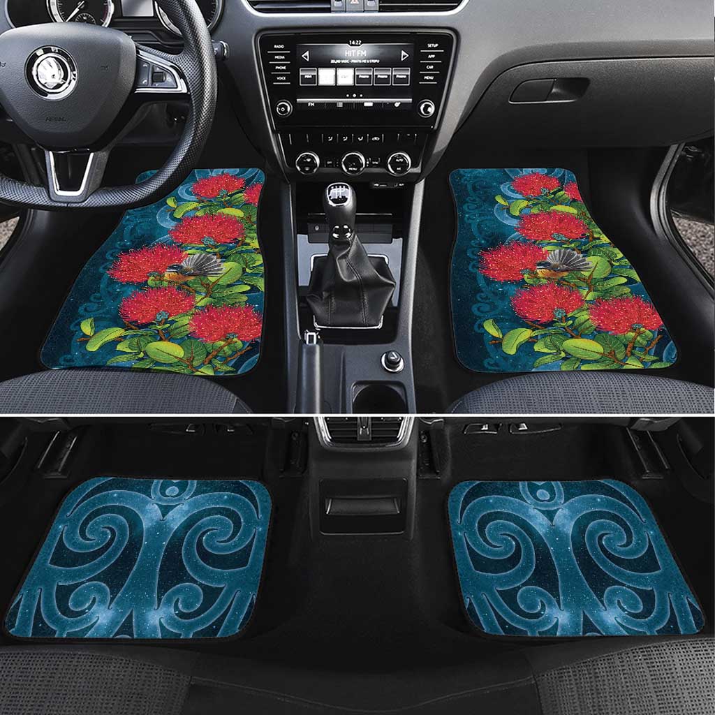 New Zealand Matariki Piwakawaka Car Mats Maori Koru With Pohutukawa Flowers LT05 Set 4pcs Dark Teal - Polynesian Pride