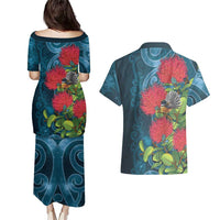 New Zealand Matariki Piwakawaka Couples Matching Puletasi and Hawaiian Shirt Maori Koru With Pohutukawa Flowers LT05 - Polynesian Pride
