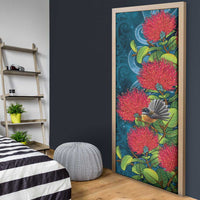 New Zealand Matariki Piwakawaka Door Cover Maori Koru With Pohutukawa Flowers LT05 - Polynesian Pride