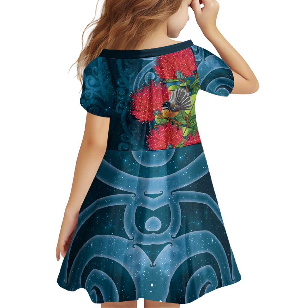 New Zealand Matariki Piwakawaka Family Matching Long Sleeve Bodycon Dress and Hawaiian Shirt Maori Koru With Pohutukawa Flowers LT05 - Polynesian Pride