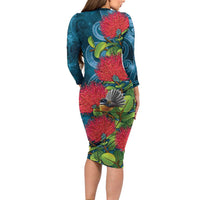 New Zealand Matariki Piwakawaka Family Matching Long Sleeve Bodycon Dress and Hawaiian Shirt Maori Koru With Pohutukawa Flowers LT05 - Polynesian Pride