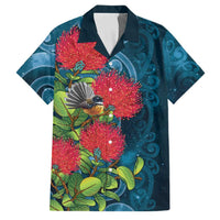 New Zealand Matariki Piwakawaka Family Matching Off The Shoulder Long Sleeve Dress and Hawaiian Shirt Maori Koru With Pohutukawa Flowers LT05 Dad's Shirt - Short Sleeve Dark Teal - Polynesian Pride