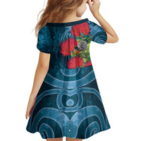 New Zealand Matariki Piwakawaka Family Matching Short Sleeve Bodycon Dress and Hawaiian Shirt Maori Koru With Pohutukawa Flowers LT05 - Polynesian Pride
