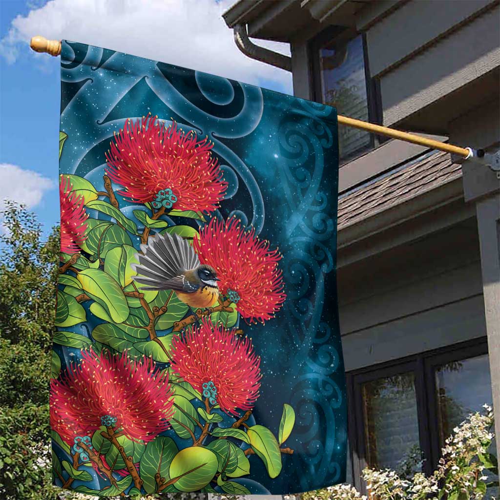 New Zealand Matariki Piwakawaka Garden Flag Maori Koru With Pohutukawa Flowers LT05 - Polynesian Pride