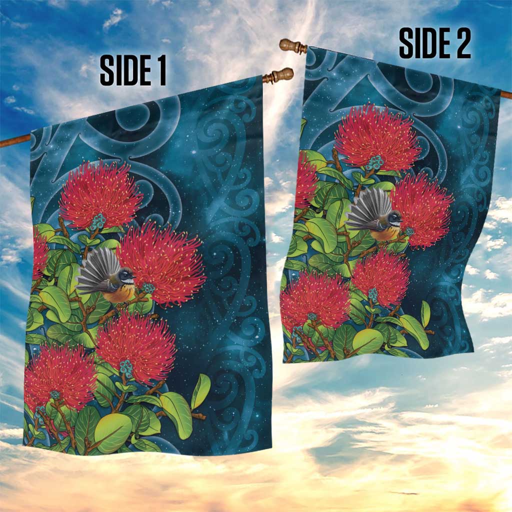 New Zealand Matariki Piwakawaka Garden Flag Maori Koru With Pohutukawa Flowers LT05 - Polynesian Pride