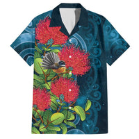 New Zealand Matariki Piwakawaka Hawaiian Shirt Maori Koru With Pohutukawa Flowers LT05 Dark Teal - Polynesian Pride
