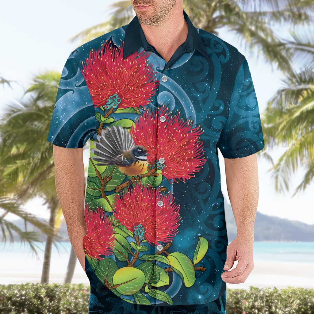 New Zealand Matariki Piwakawaka Hawaiian Shirt Maori Koru With Pohutukawa Flowers LT05 - Polynesian Pride