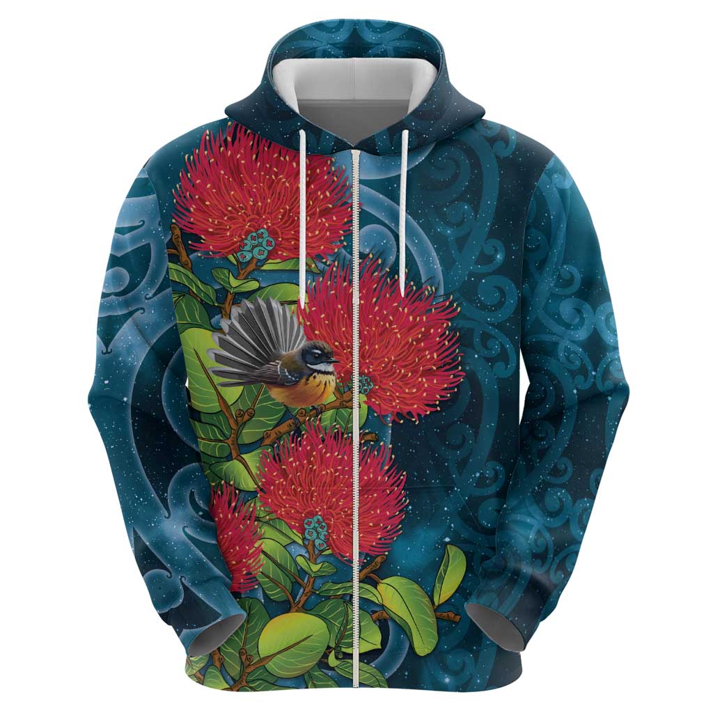 New Zealand Matariki Piwakawaka Hoodie Maori Koru With Pohutukawa Flowers LT05 - Polynesian Pride