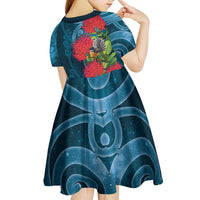New Zealand Matariki Piwakawaka Kid Short Sleeve Dress Maori Koru With Pohutukawa Flowers LT05 - Polynesian Pride