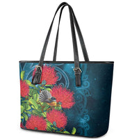 New Zealand Matariki Piwakawaka Leather Tote Bag Maori Koru With Pohutukawa Flowers LT05 - Polynesian Pride