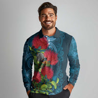New Zealand Matariki Piwakawaka Long Sleeve Polo Shirt Maori Koru With Pohutukawa Flowers LT05 - Polynesian Pride