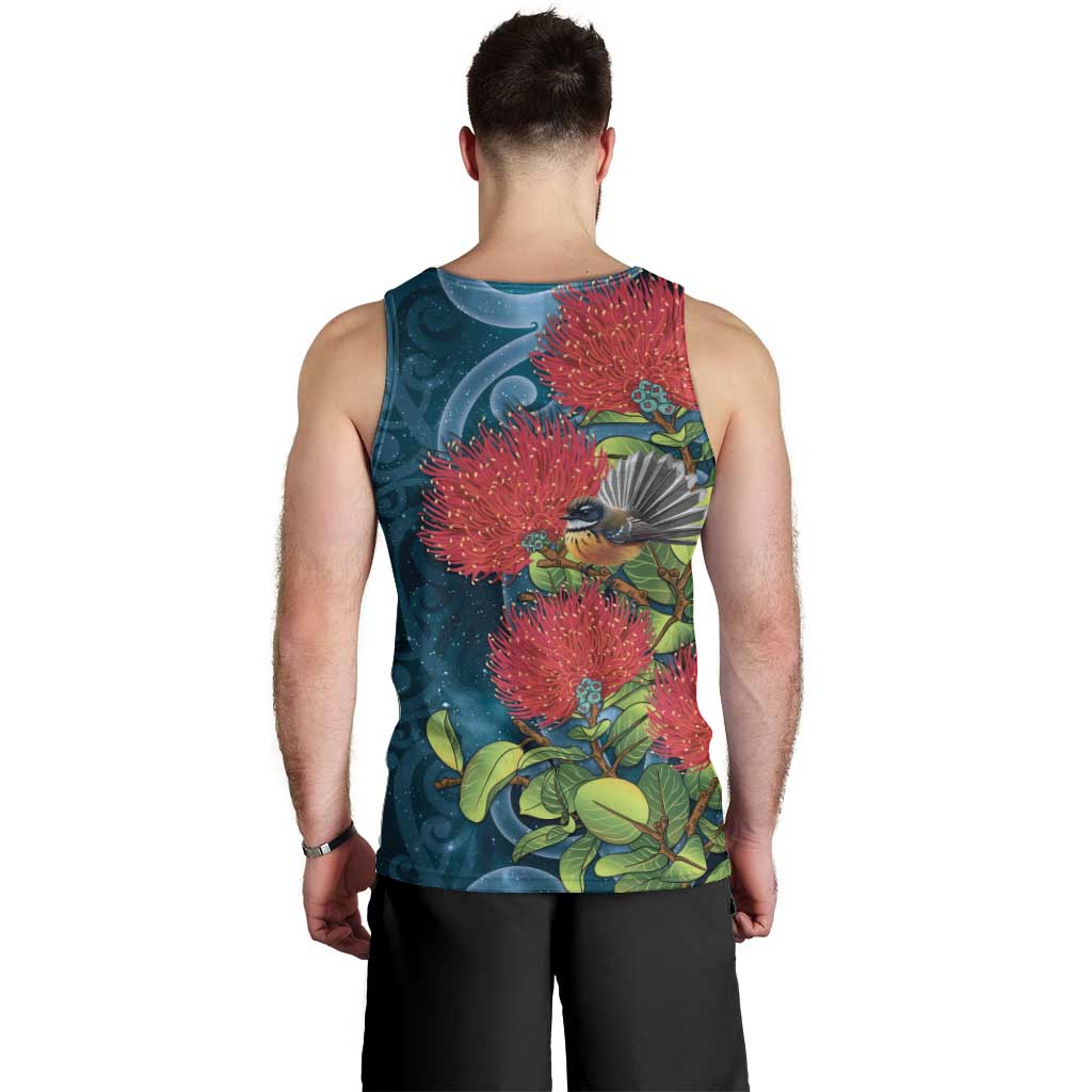 New Zealand Matariki Piwakawaka Men Tank Top Maori Koru With Pohutukawa Flowers LT05 - Polynesian Pride