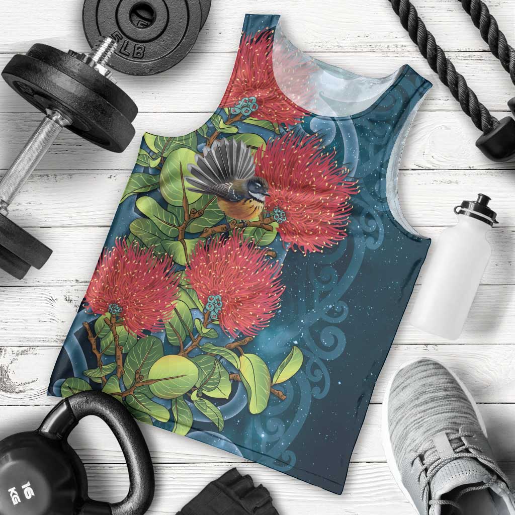 New Zealand Matariki Piwakawaka Men Tank Top Maori Koru With Pohutukawa Flowers LT05 - Polynesian Pride