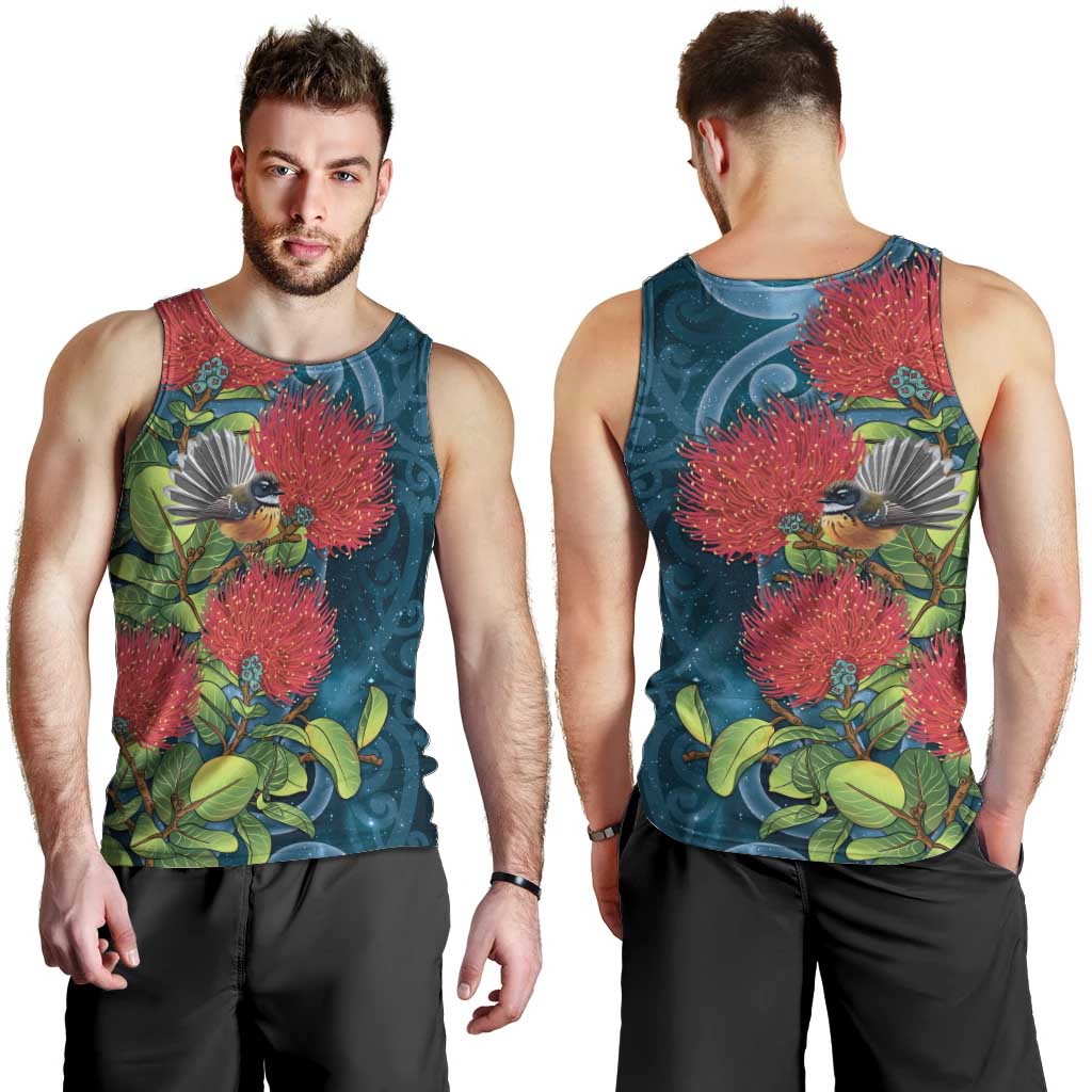 New Zealand Matariki Piwakawaka Men Tank Top Maori Koru With Pohutukawa Flowers LT05 - Polynesian Pride