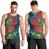New Zealand Matariki Piwakawaka Men Tank Top Maori Koru With Pohutukawa Flowers LT05 - Polynesian Pride