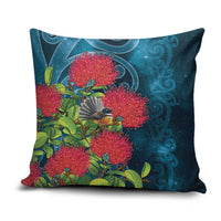 New Zealand Matariki Piwakawaka Pillow Cover Maori Koru With Pohutukawa Flowers LT05 Dark Teal - Polynesian Pride