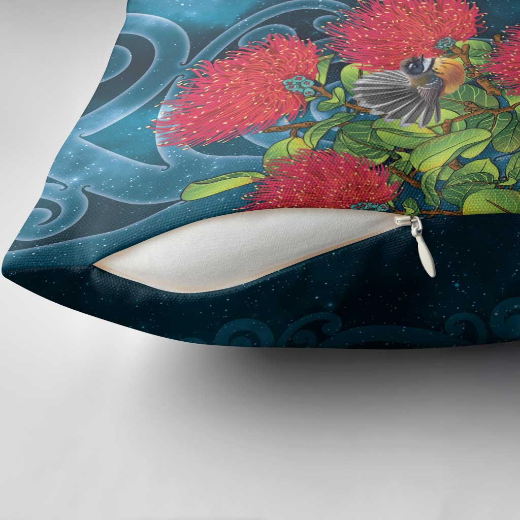 New Zealand Matariki Piwakawaka Pillow Cover Maori Koru With Pohutukawa Flowers LT05 - Polynesian Pride