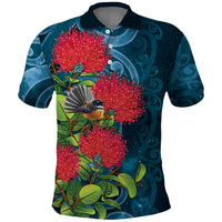 New Zealand Matariki Piwakawaka Polo Shirt Maori Koru With Pohutukawa Flowers LT05 Dark Teal - Polynesian Pride