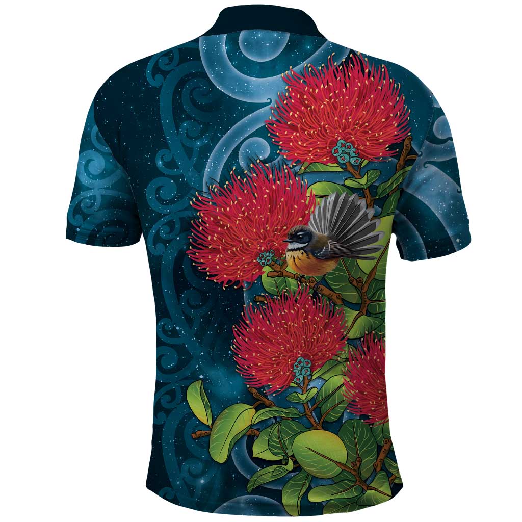 New Zealand Matariki Piwakawaka Polo Shirt Maori Koru With Pohutukawa Flowers LT05 - Polynesian Pride