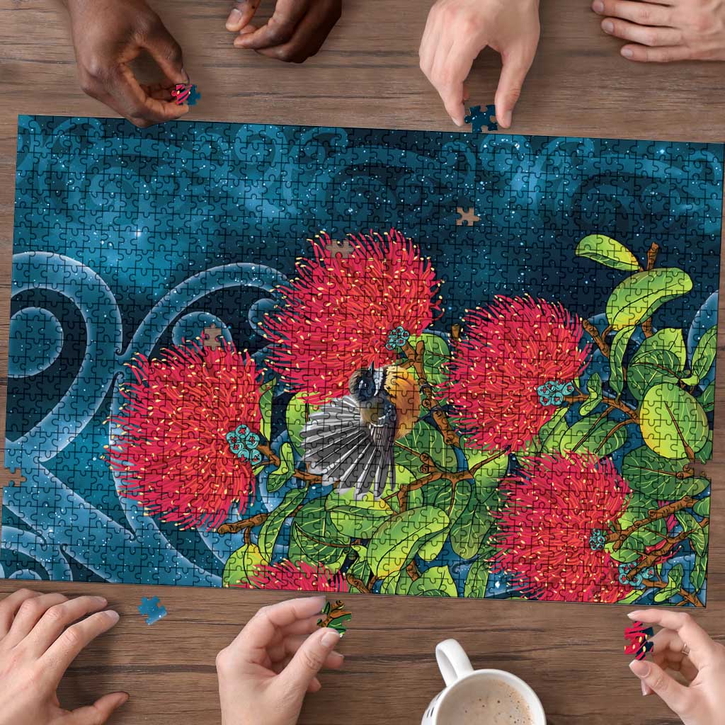 New Zealand Matariki Piwakawaka Puzzle Maori Koru With Pohutukawa Flowers LT05 - Polynesian Pride