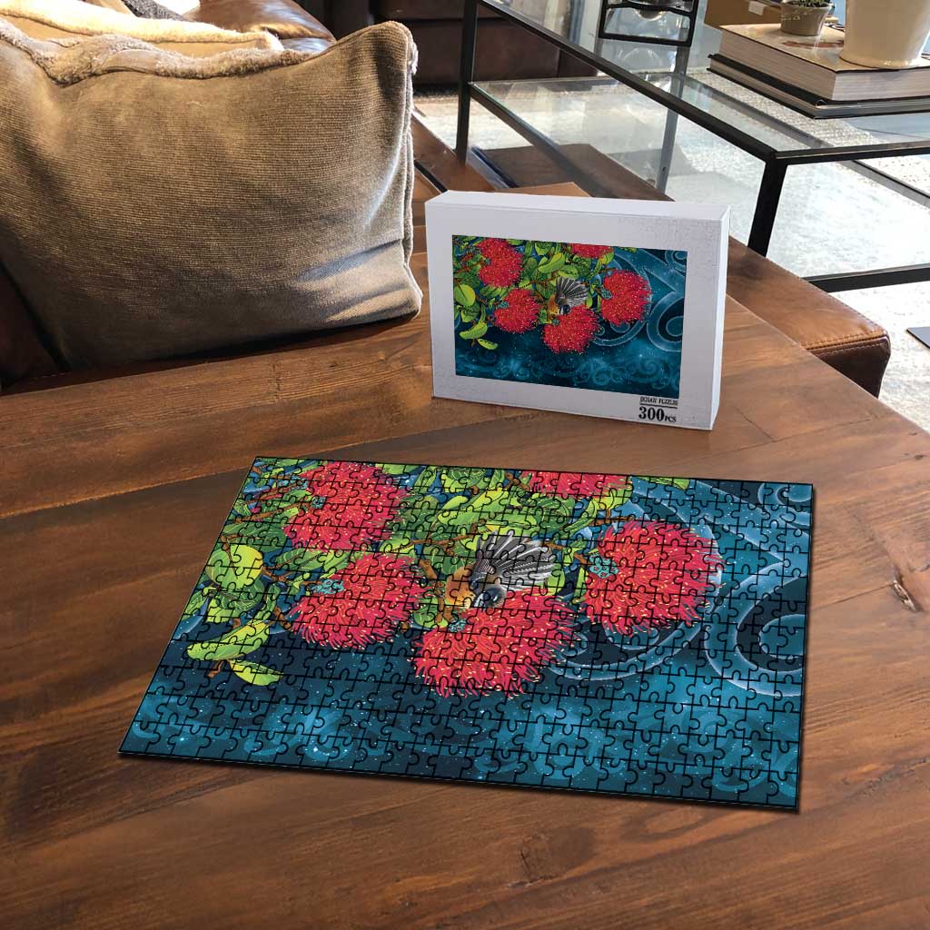 New Zealand Matariki Piwakawaka Puzzle Maori Koru With Pohutukawa Flowers LT05 - Polynesian Pride