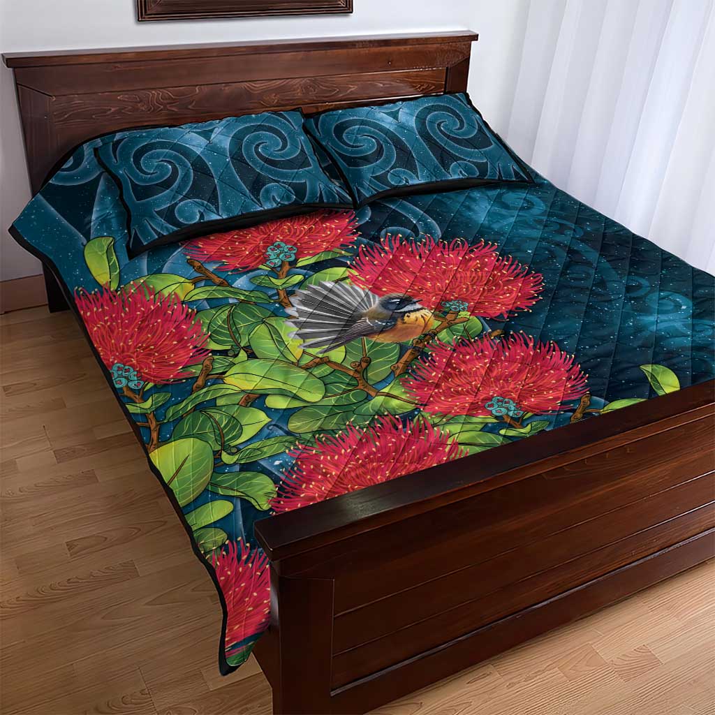 New Zealand Matariki Piwakawaka Quilt Bed Set Maori Koru With Pohutukawa Flowers LT05 - Polynesian Pride
