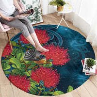 New Zealand Matariki Piwakawaka Round Carpet Maori Koru With Pohutukawa Flowers LT05 - Polynesian Pride