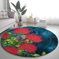 New Zealand Matariki Piwakawaka Round Carpet Maori Koru With Pohutukawa Flowers LT05 - Polynesian Pride