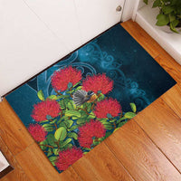 New Zealand Matariki Piwakawaka Rubber Doormat Maori Koru With Pohutukawa Flowers LT05 - Polynesian Pride