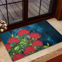 New Zealand Matariki Piwakawaka Rubber Doormat Maori Koru With Pohutukawa Flowers LT05 - Polynesian Pride