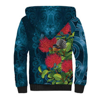 New Zealand Matariki Piwakawaka Sherpa Hoodie Maori Koru With Pohutukawa Flowers LT05 - Polynesian Pride