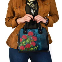 New Zealand Matariki Piwakawaka Shoulder Handbag Maori Koru With Pohutukawa Flowers LT05 - Polynesian Pride