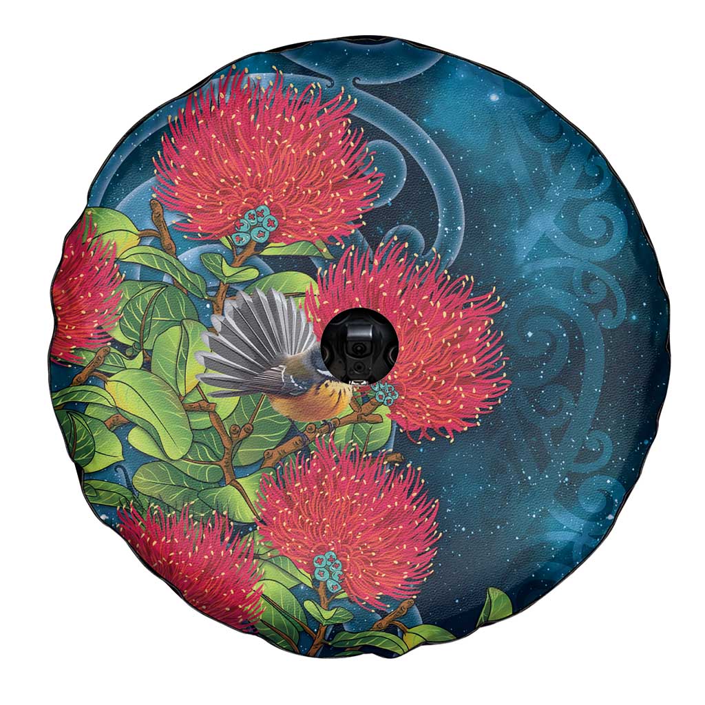 New Zealand Matariki Piwakawaka Spare Tire Cover Maori Koru With Pohutukawa Flowers LT05 - Polynesian Pride
