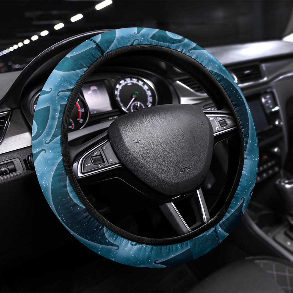 New Zealand Matariki Piwakawaka Steering Wheel Cover Maori Koru With Pohutukawa Flowers LT05 Universal Fit Dark Teal - Polynesian Pride