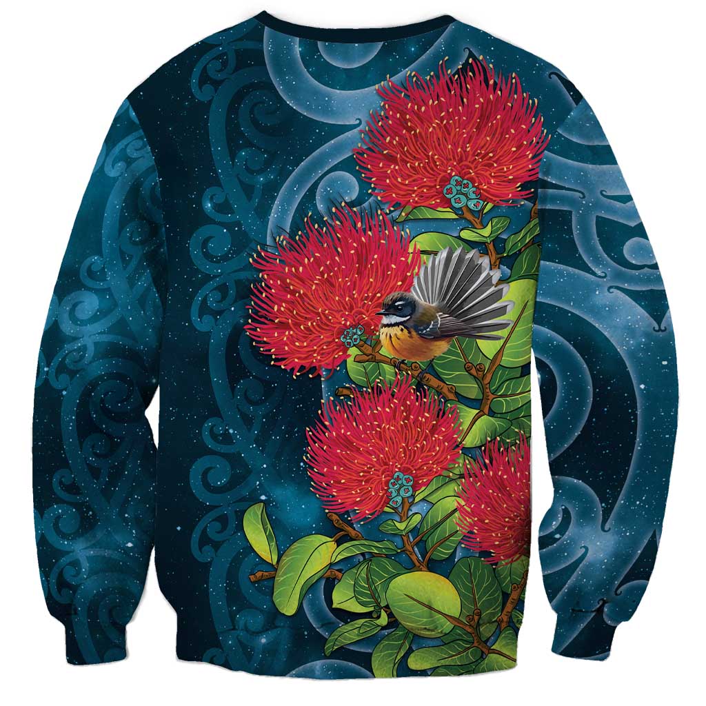 New Zealand Matariki Piwakawaka Sweatshirt Maori Koru With Pohutukawa Flowers LT05 - Polynesian Pride