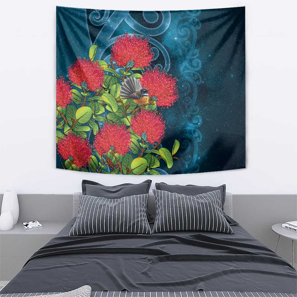 New Zealand Matariki Piwakawaka Tapestry Maori Koru With Pohutukawa Flowers LT05 - Polynesian Pride
