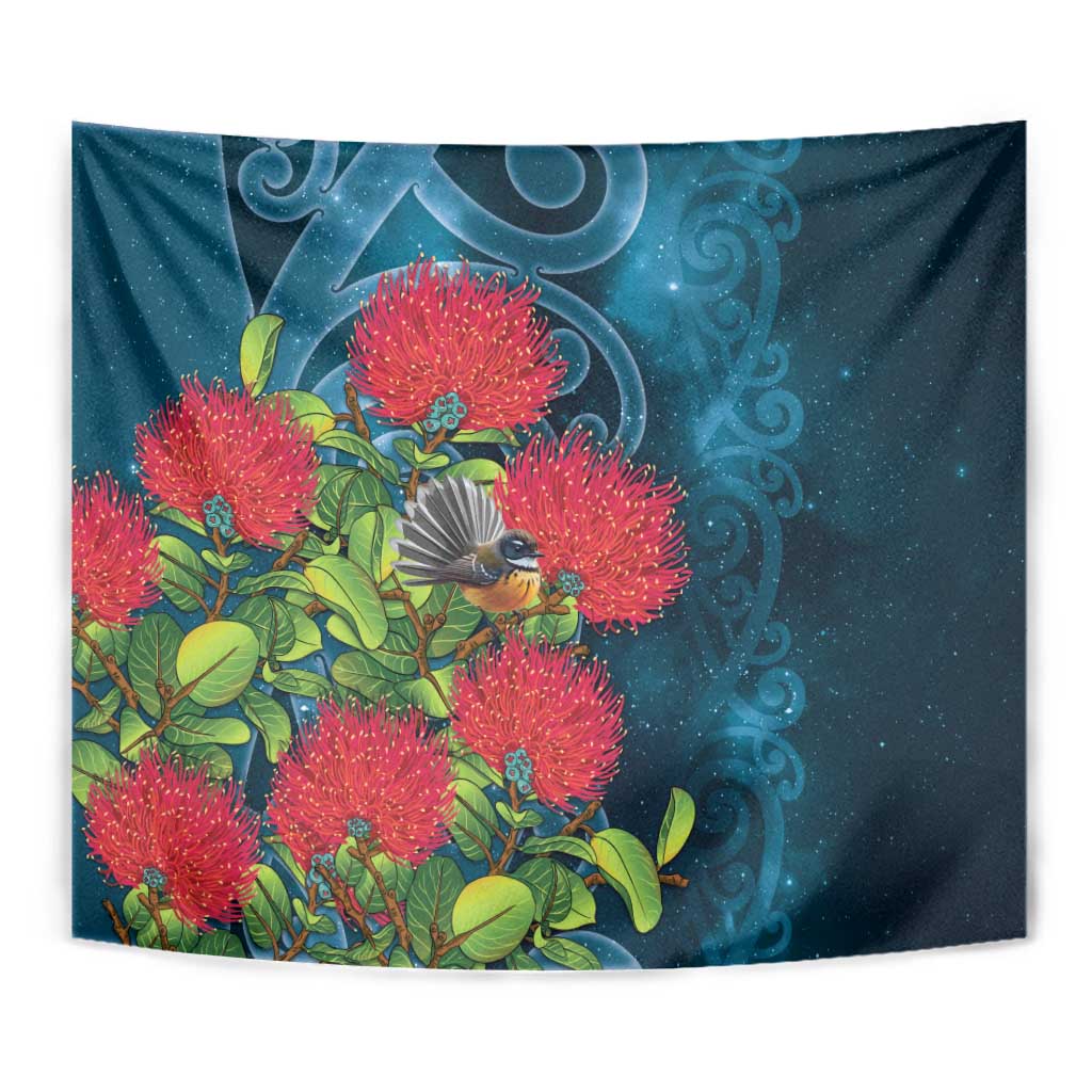 New Zealand Matariki Piwakawaka Tapestry Maori Koru With Pohutukawa Flowers LT05 - Polynesian Pride