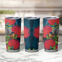 New Zealand Matariki Piwakawaka Tumbler Cup Maori Koru With Pohutukawa Flowers LT05 - Polynesian Pride