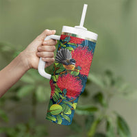 New Zealand Matariki Piwakawaka Tumbler With Handle Maori Koru With Pohutukawa Flowers LT05 - Polynesian Pride