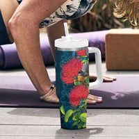 New Zealand Matariki Piwakawaka Tumbler With Handle Maori Koru With Pohutukawa Flowers LT05 - Polynesian Pride