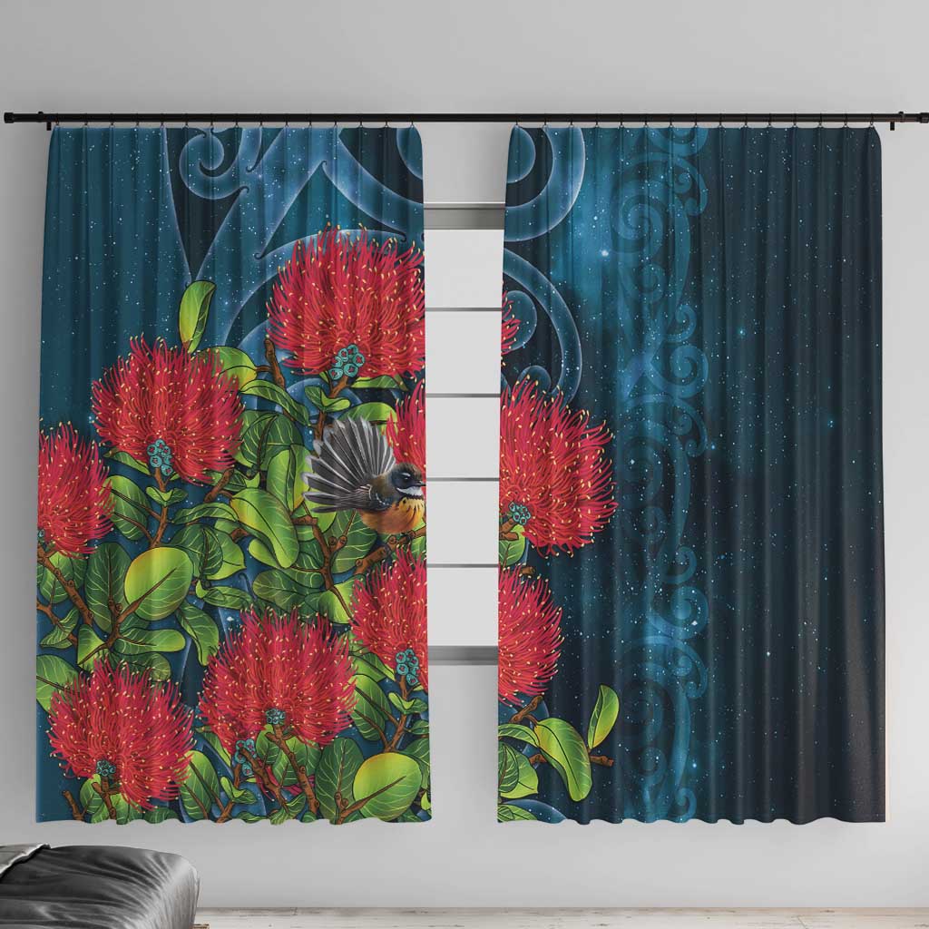 New Zealand Matariki Piwakawaka Window Curtain Maori Koru With Pohutukawa Flowers