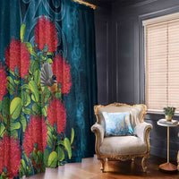 New Zealand Matariki Piwakawaka Window Curtain Maori Koru With Pohutukawa Flowers LT05 - Polynesian Pride