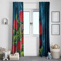 New Zealand Matariki Piwakawaka Window Curtain Maori Koru With Pohutukawa Flowers LT05 - Polynesian Pride