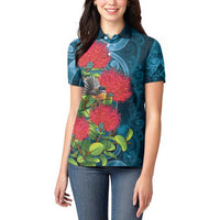 New Zealand Matariki Piwakawaka Women Polo Shirt Maori Koru With Pohutukawa Flowers LT05 - Polynesian Pride