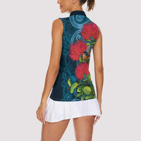 New Zealand Matariki Piwakawaka Women Sleeveless Polo Shirt Maori Koru With Pohutukawa Flowers LT05 - Polynesian Pride