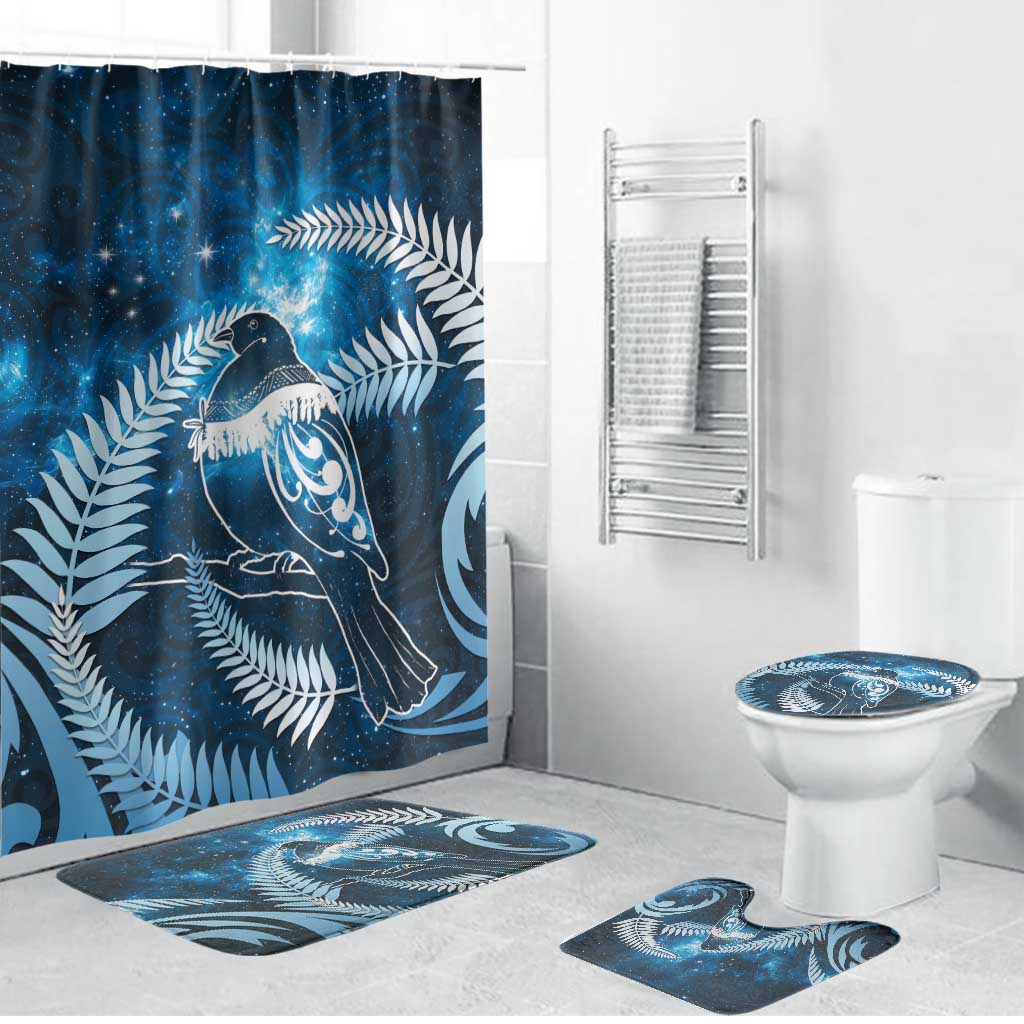 New Zealand Matariki Bathroom Set Pigeon Kereru Maori Fern Art LT05 Bathroom Set (4 pcs) Blue - Polynesian Pride