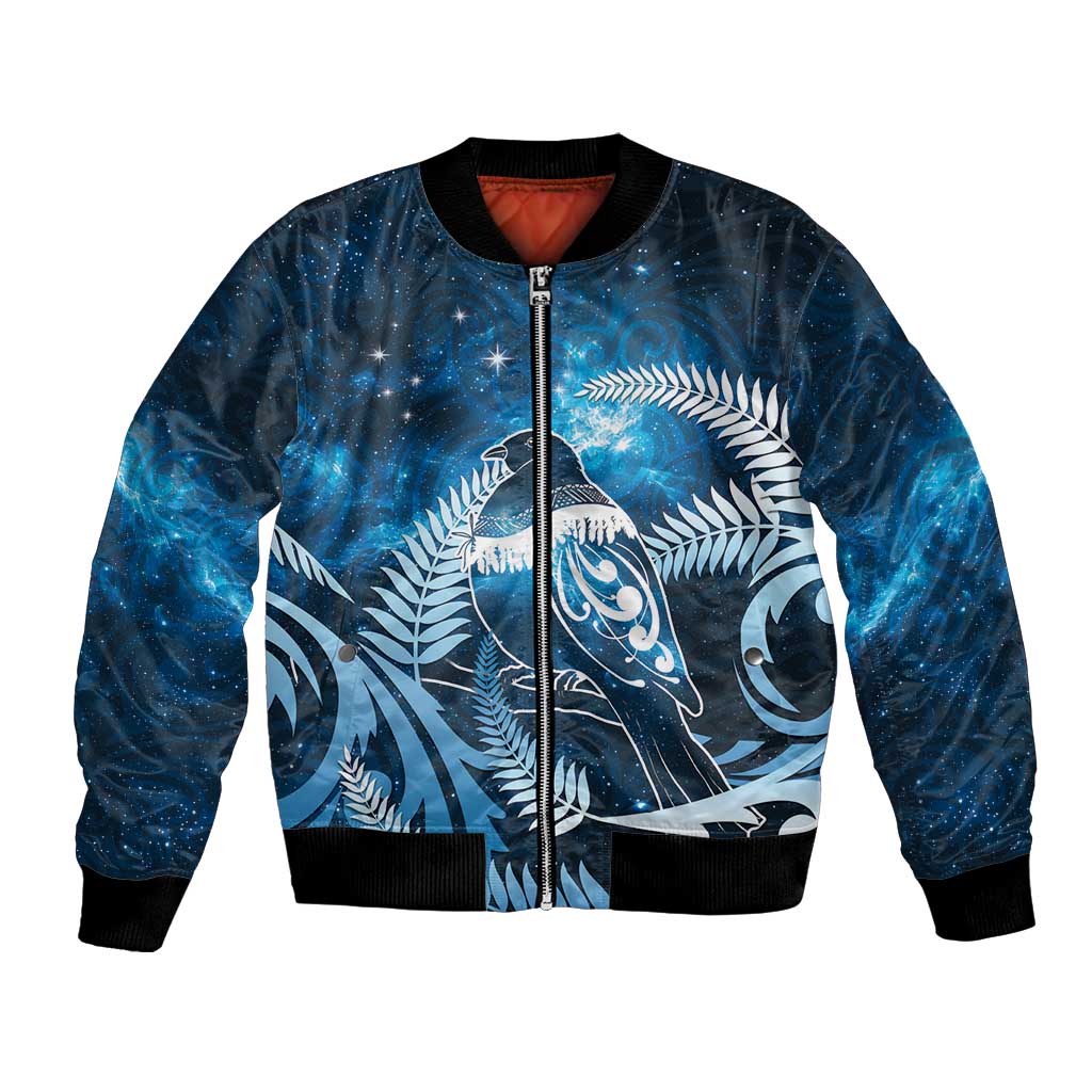 New Zealand Matariki Bomber Jacket Pigeon Kereru Maori Fern Art LT05 Unisex Blue - Polynesian Pride