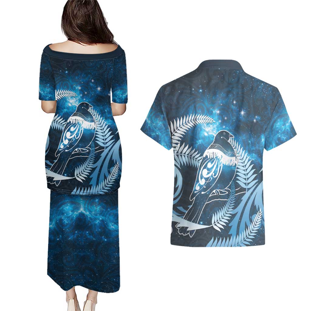 New Zealand Matariki Couples Matching Puletasi and Hawaiian Shirt Pigeon Kereru Maori Fern Art LT05 - Polynesian Pride